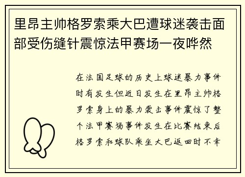 里昂主帅格罗索乘大巴遭球迷袭击面部受伤缝针震惊法甲赛场一夜哗然